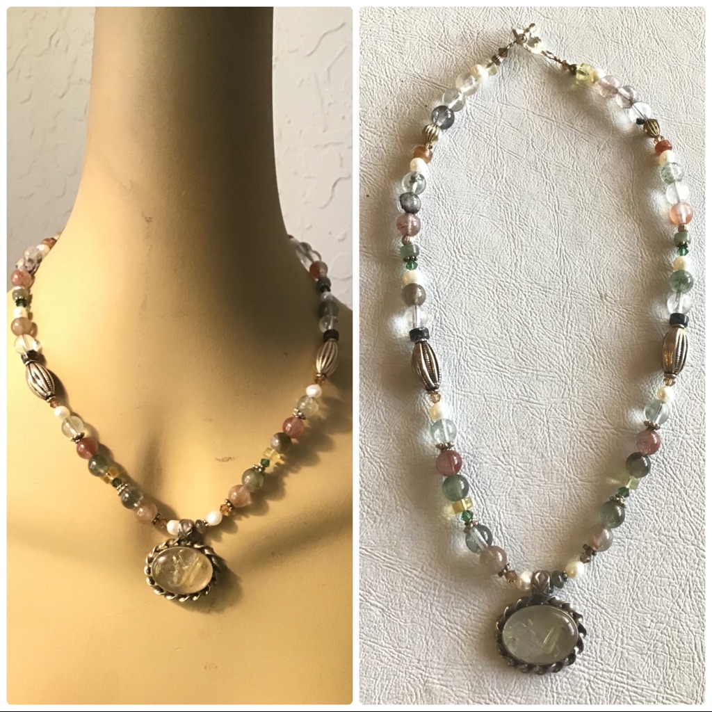 Genuine Pearls Quarts Pendants Beads Necklace